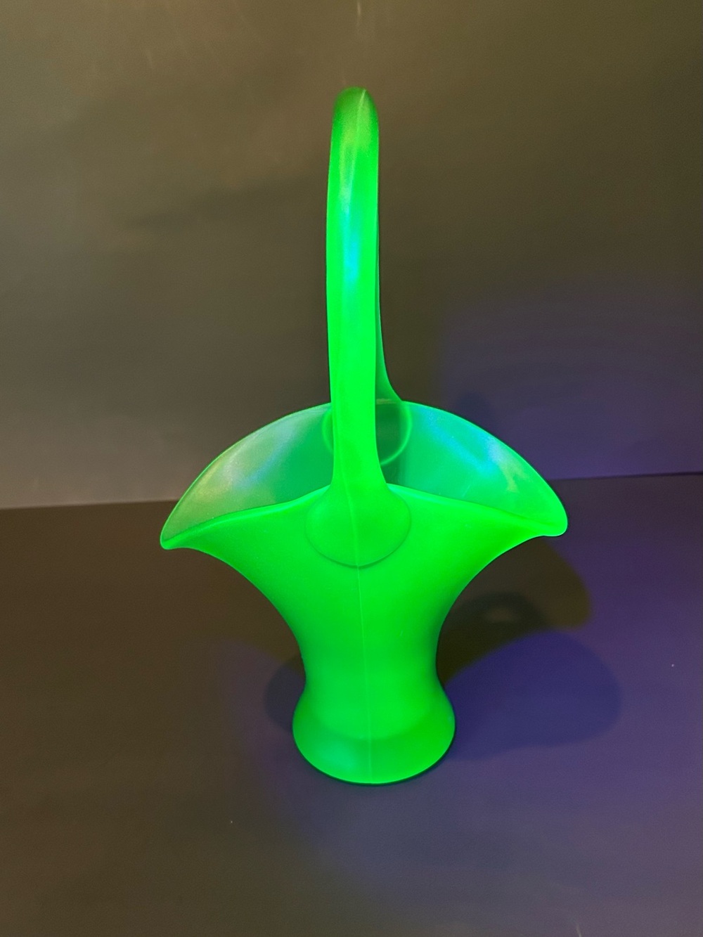 Vintage Tiffin Green Satin Uranium Flower Basket Vase